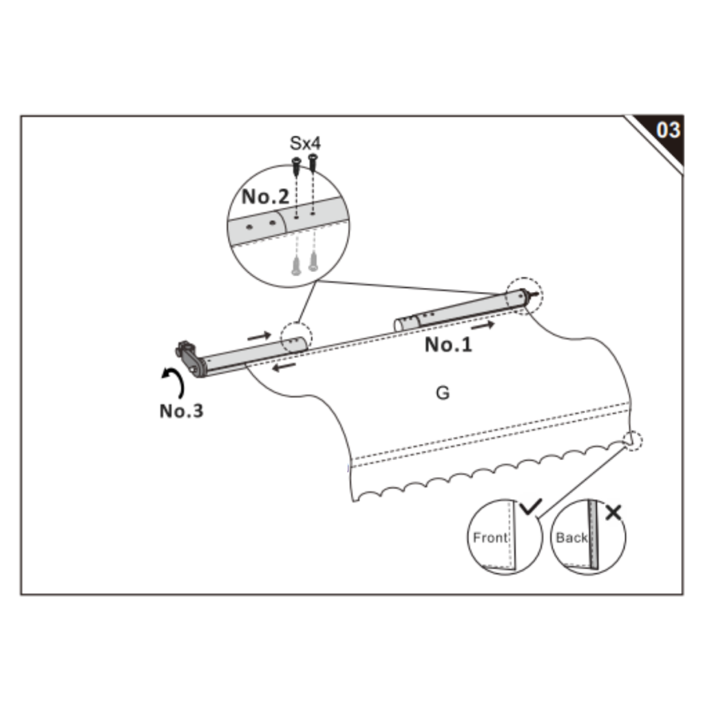 Fabric G being attached and screwed onto roller tube.