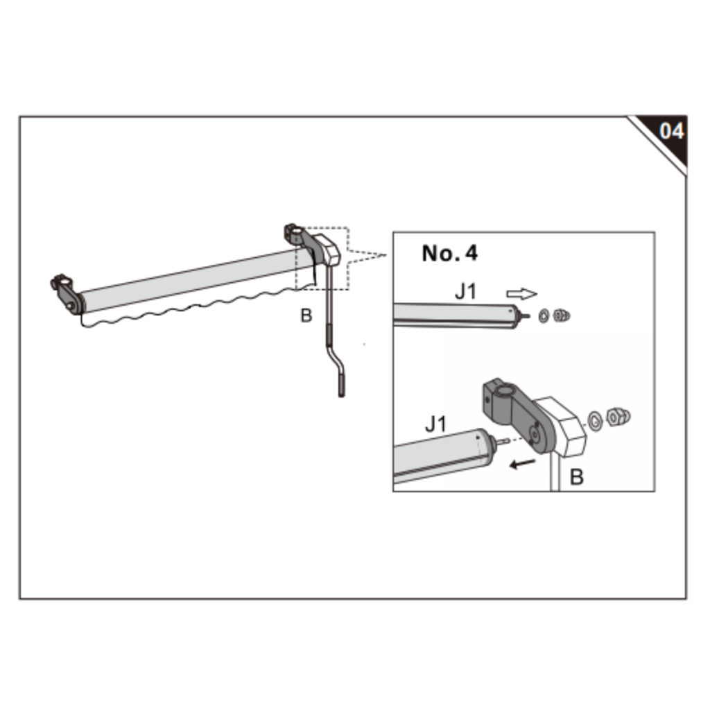 Crank joint B attaching to roller tube J1.