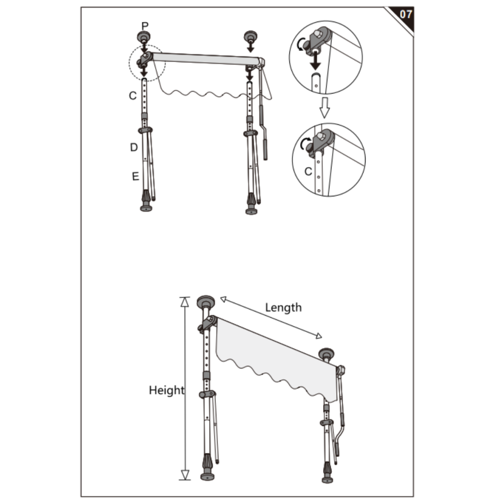 Roller assembly being mounted onto adjustable support poles.